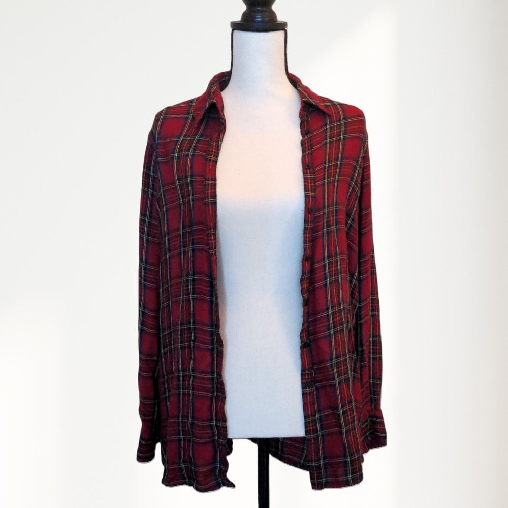 90s Vintage Plaid Viscose Button Down Flannel/ Blouse by Ralph Lauren